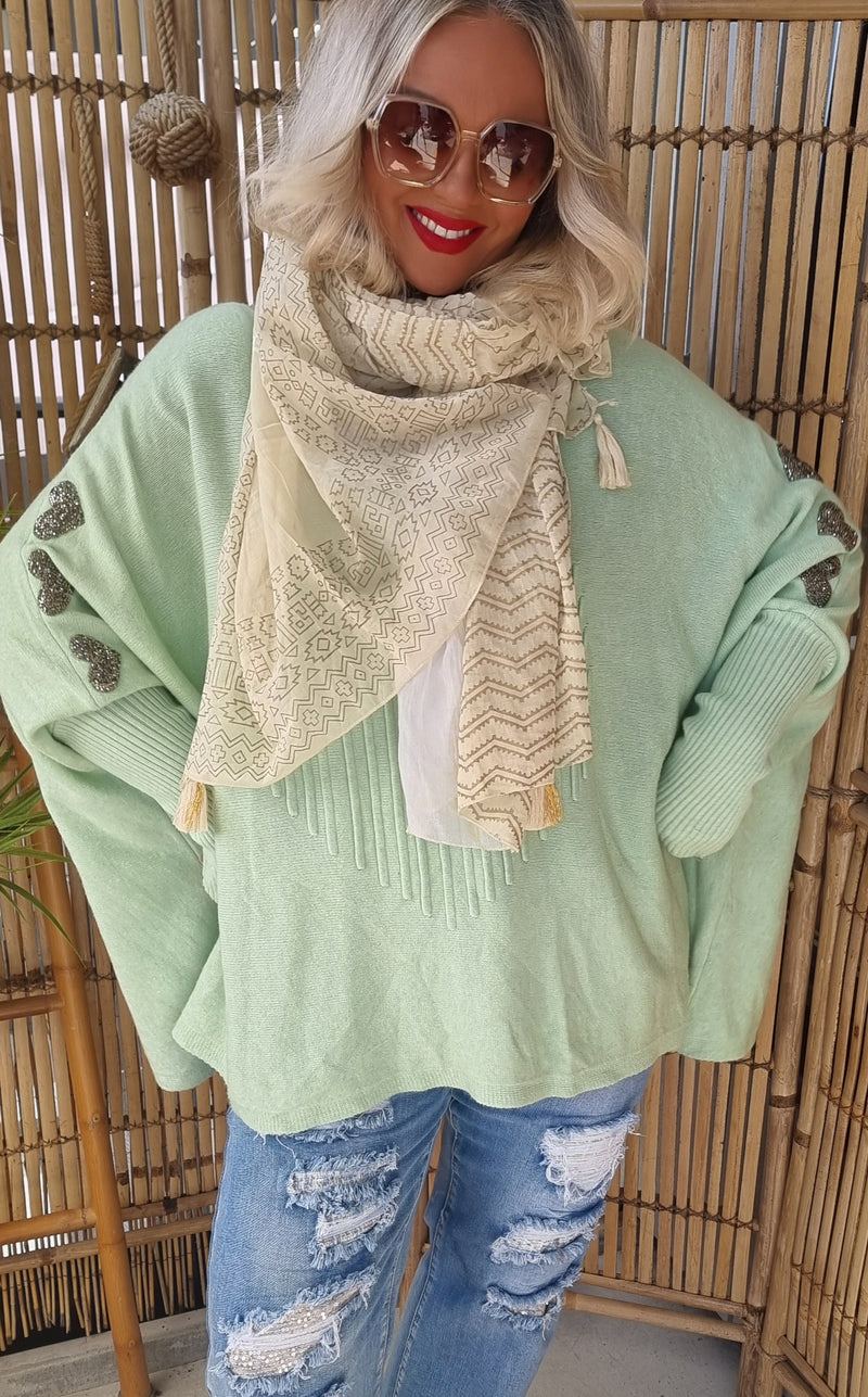 Selma Heart Sweater Light Green