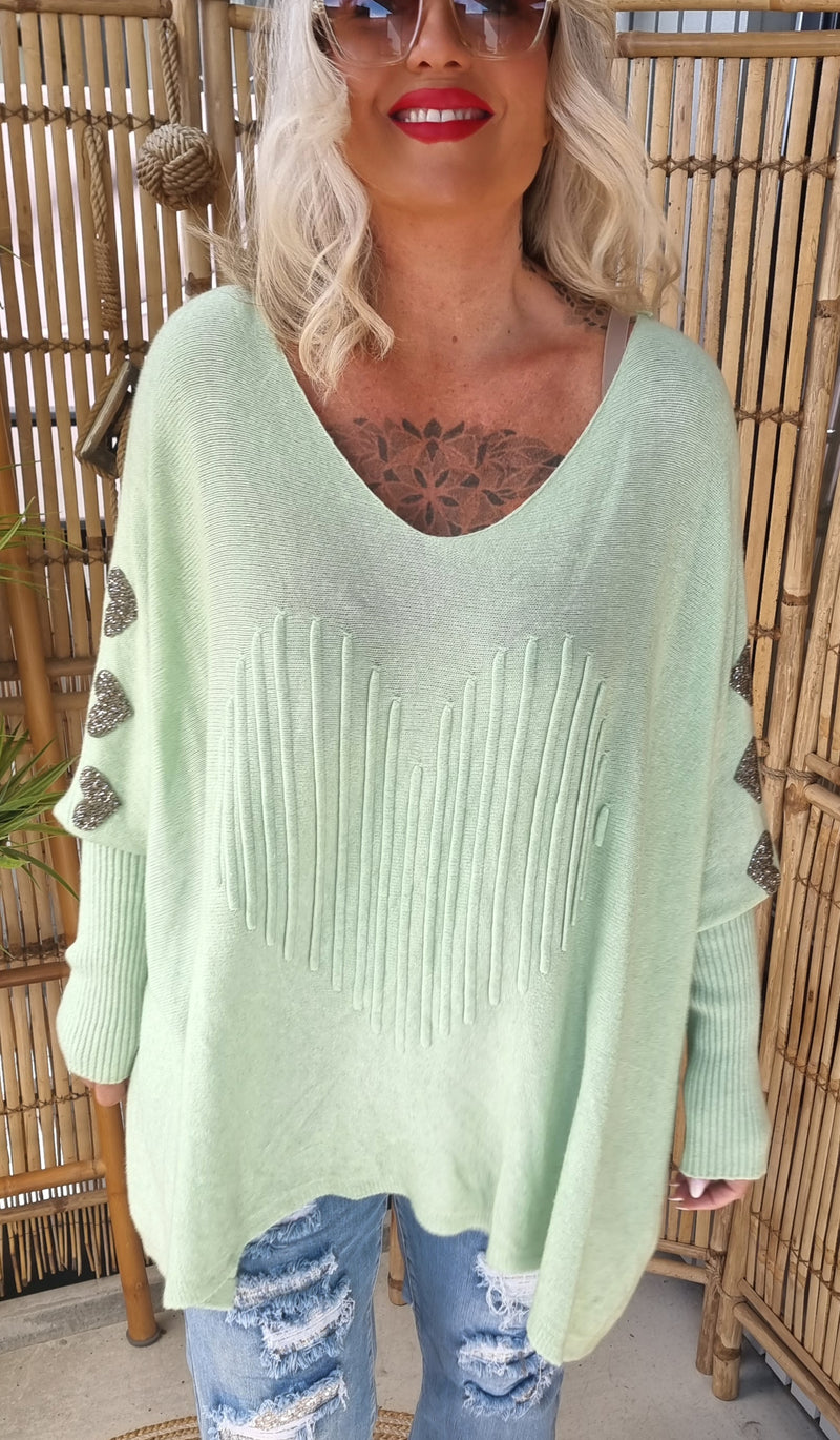 Selma Heart Sweater Light Green