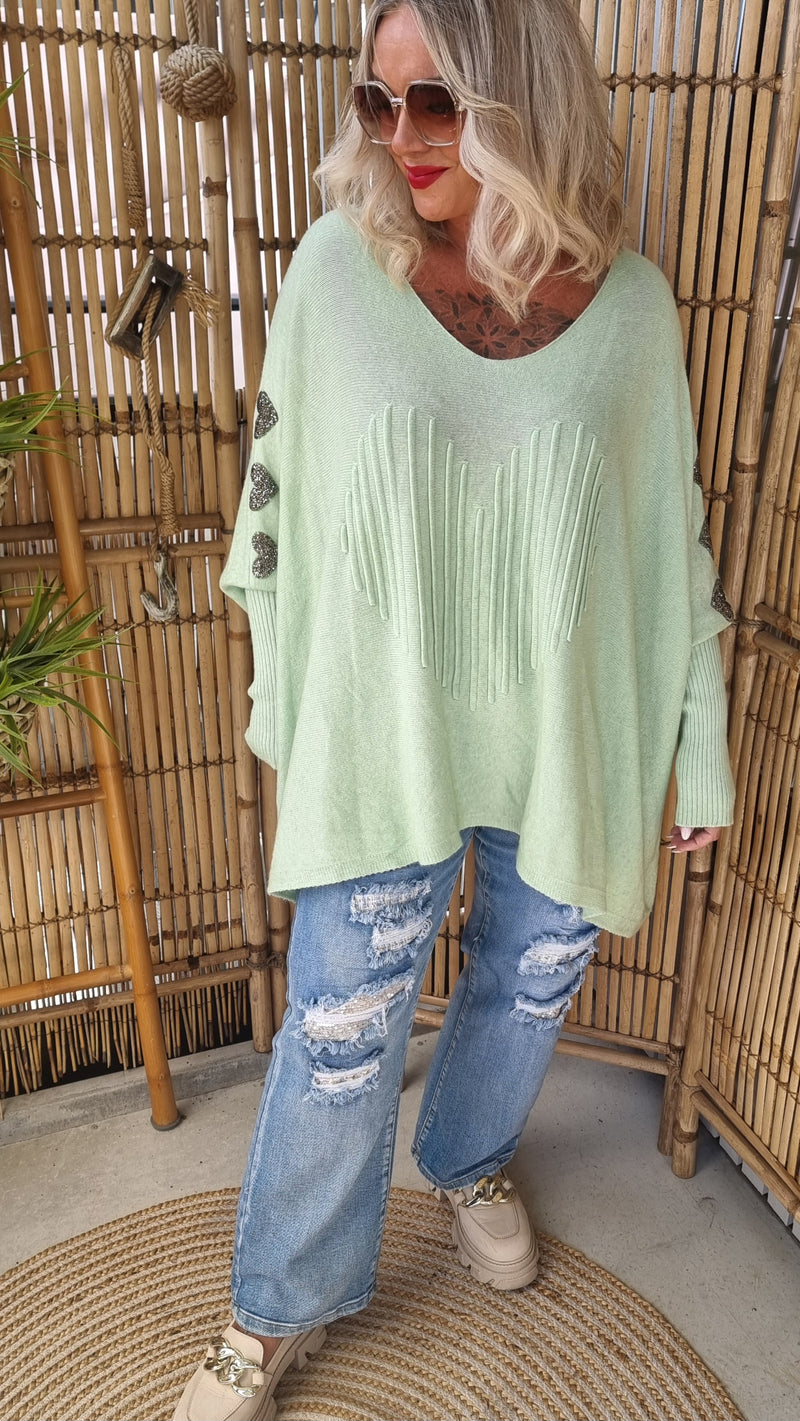 Selma Heart Sweater Light Green