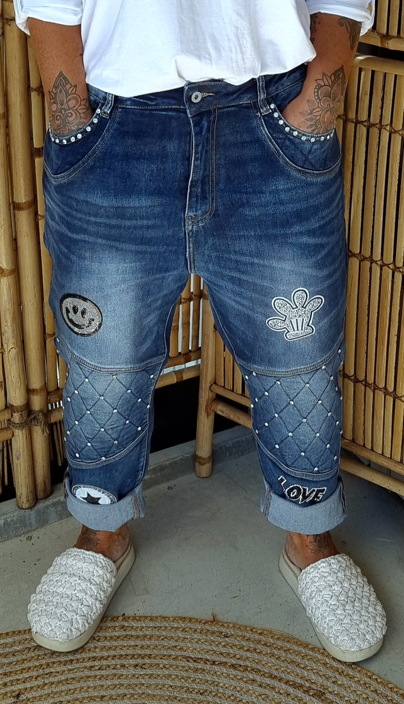 Tyra Patches Denim Pant Blue