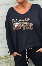 Coffee Leo Print Top Black