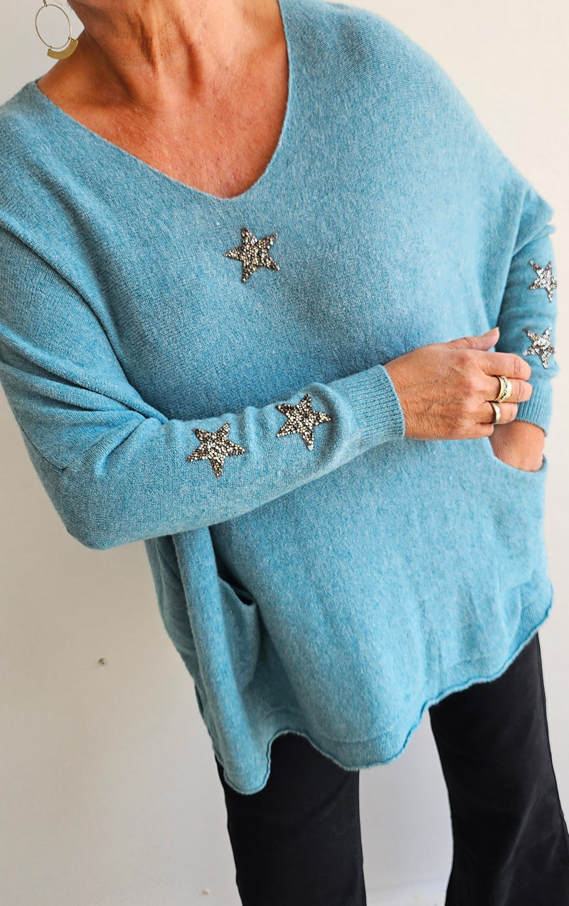 Stella Star Sweater With Pockets Ocean Green