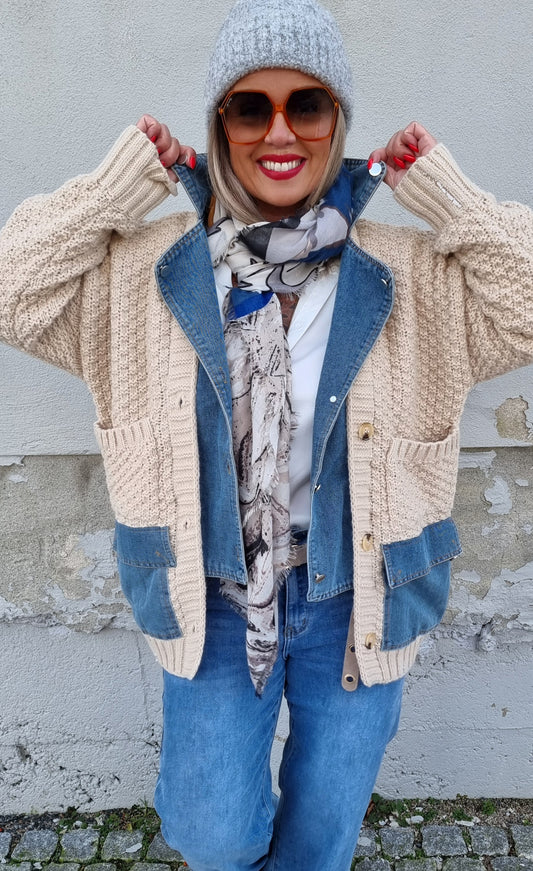 Half Denim And Knitt Jacket