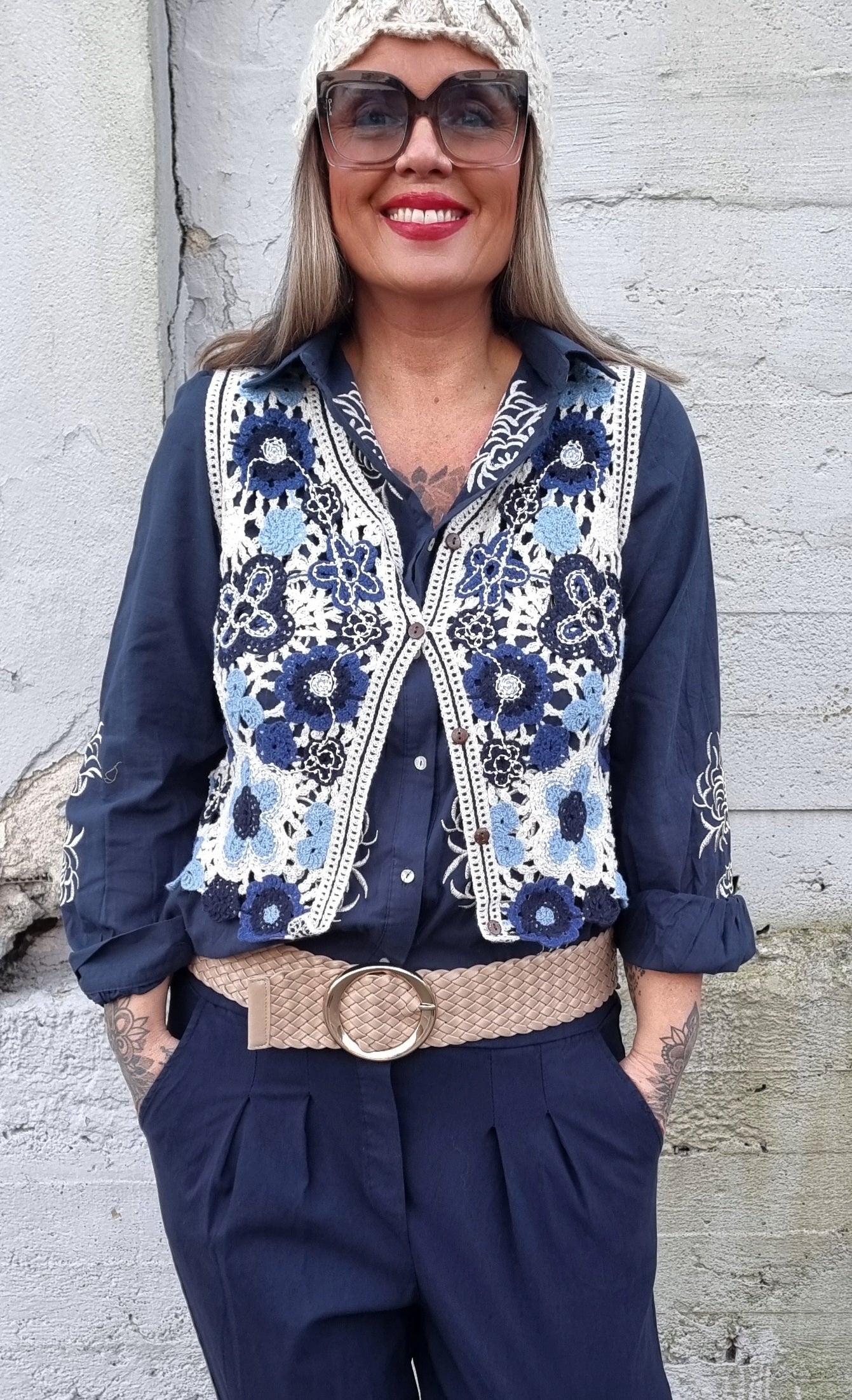 Stacy Crochet Waistcoat Blue