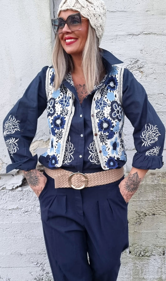 Stacy Crochet Waistcoat Blue