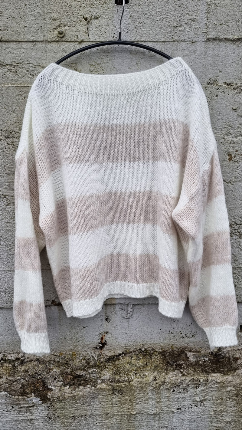 Cristine Striped Knitted Sweater Creme