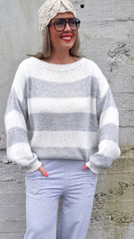 Cristine Striped Knitted Sweater Grey