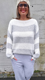 Cristine Striped Knitted Sweater Grey