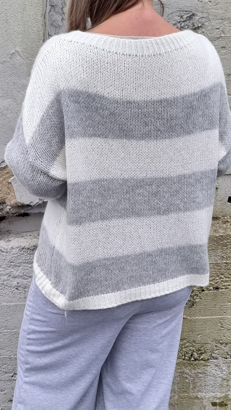 Cristine Striped Knitted Sweater Grey