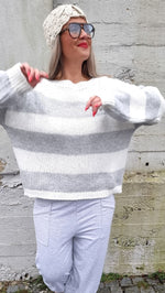 Cristine Striped Knitted Sweater Grey