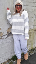 Cristine Striped Knitted Sweater Grey