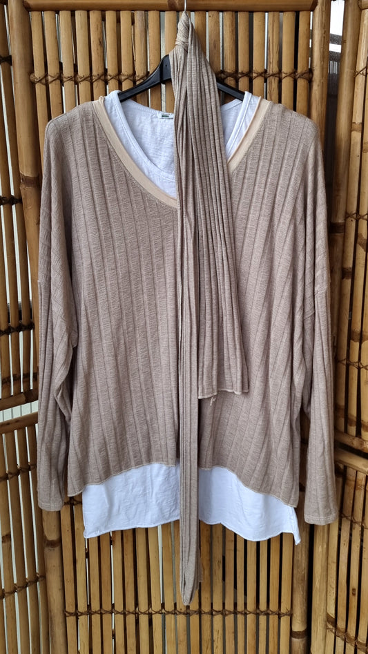 Maya Top With Scarf And Singlet Taupe