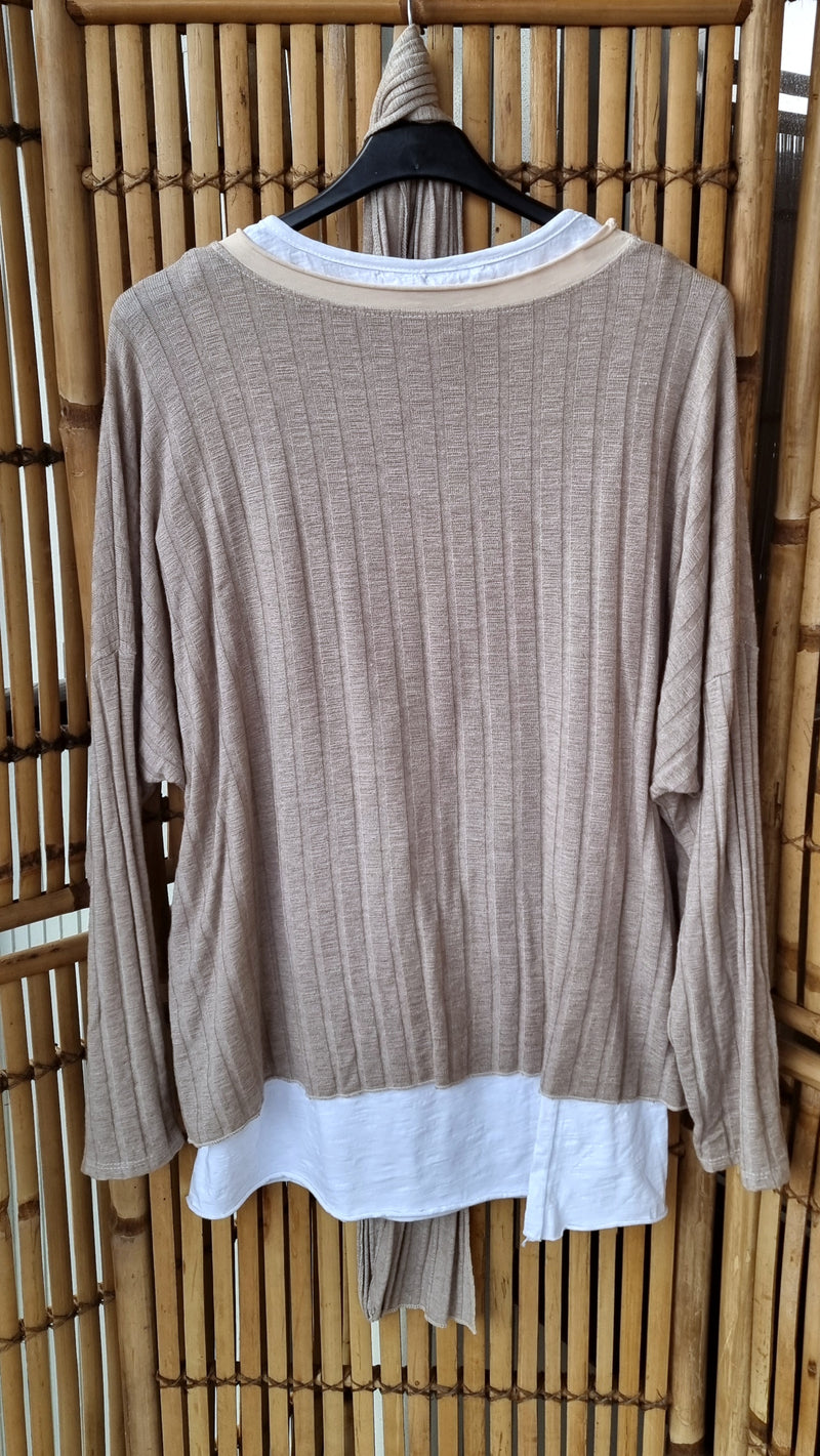 Maya Top With Scarf And Singlet Taupe