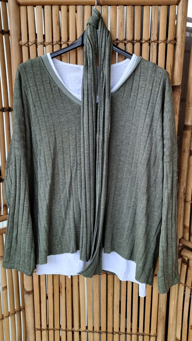 Maya Top With Scarf And Singlet Kaki