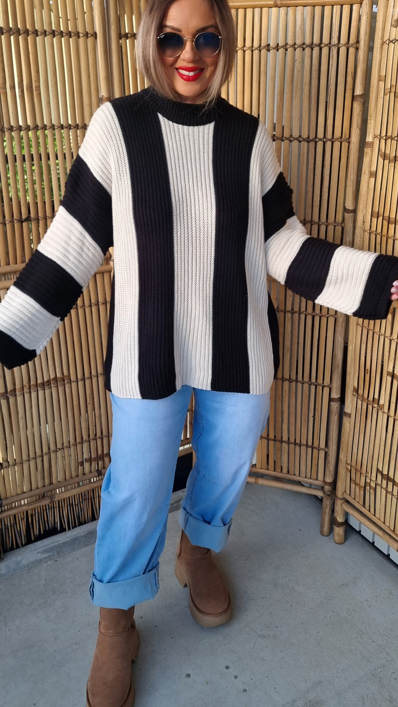 Striped Knitted Sweater Beige And Black