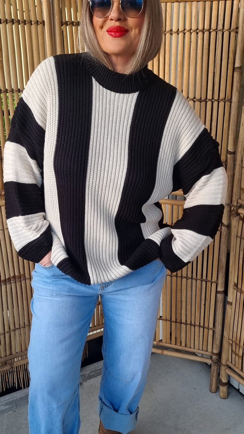 Striped Knitted Sweater Beige And Black