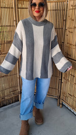 Striped Knitted Sweater Beige And Grey