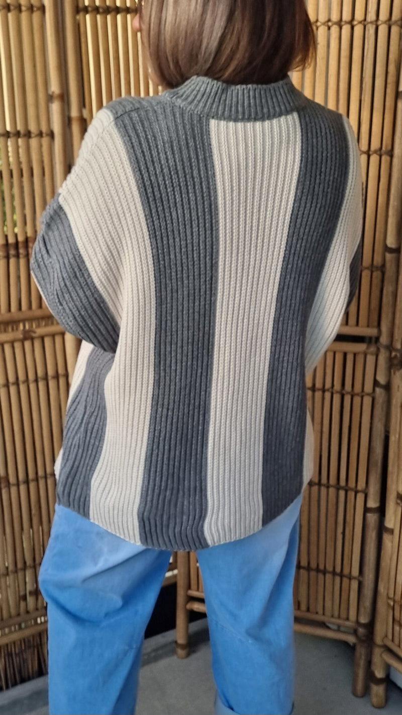 Striped Knitted Sweater Beige And Grey