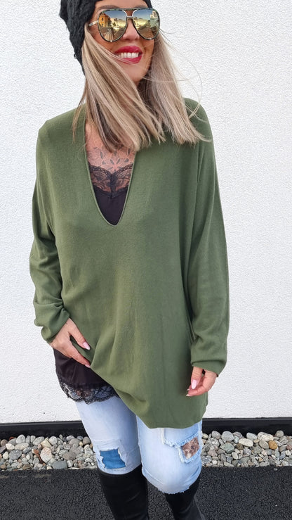 Emma V-neck Sweater Kaki