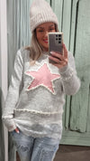 Pink Star Sweater Grey