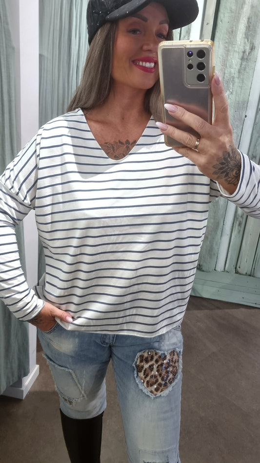 Henna Striped Top Blue