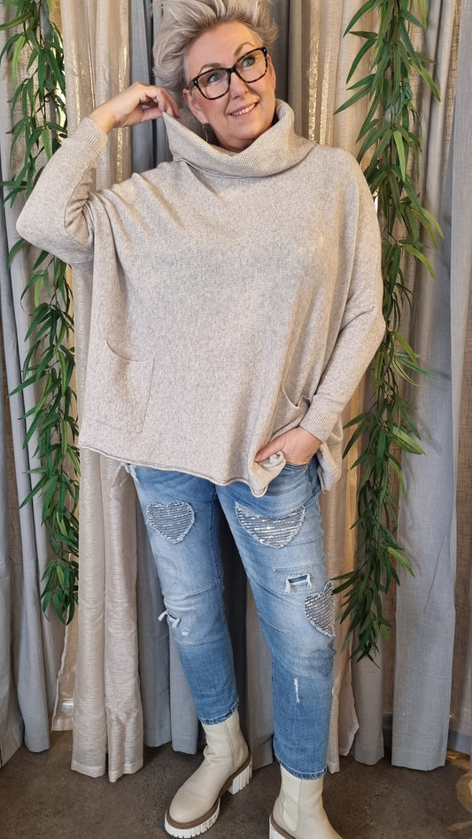 High Neck Sweater Beige