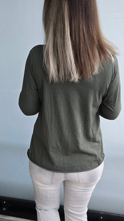 Basic Top Med Knapper Kaki