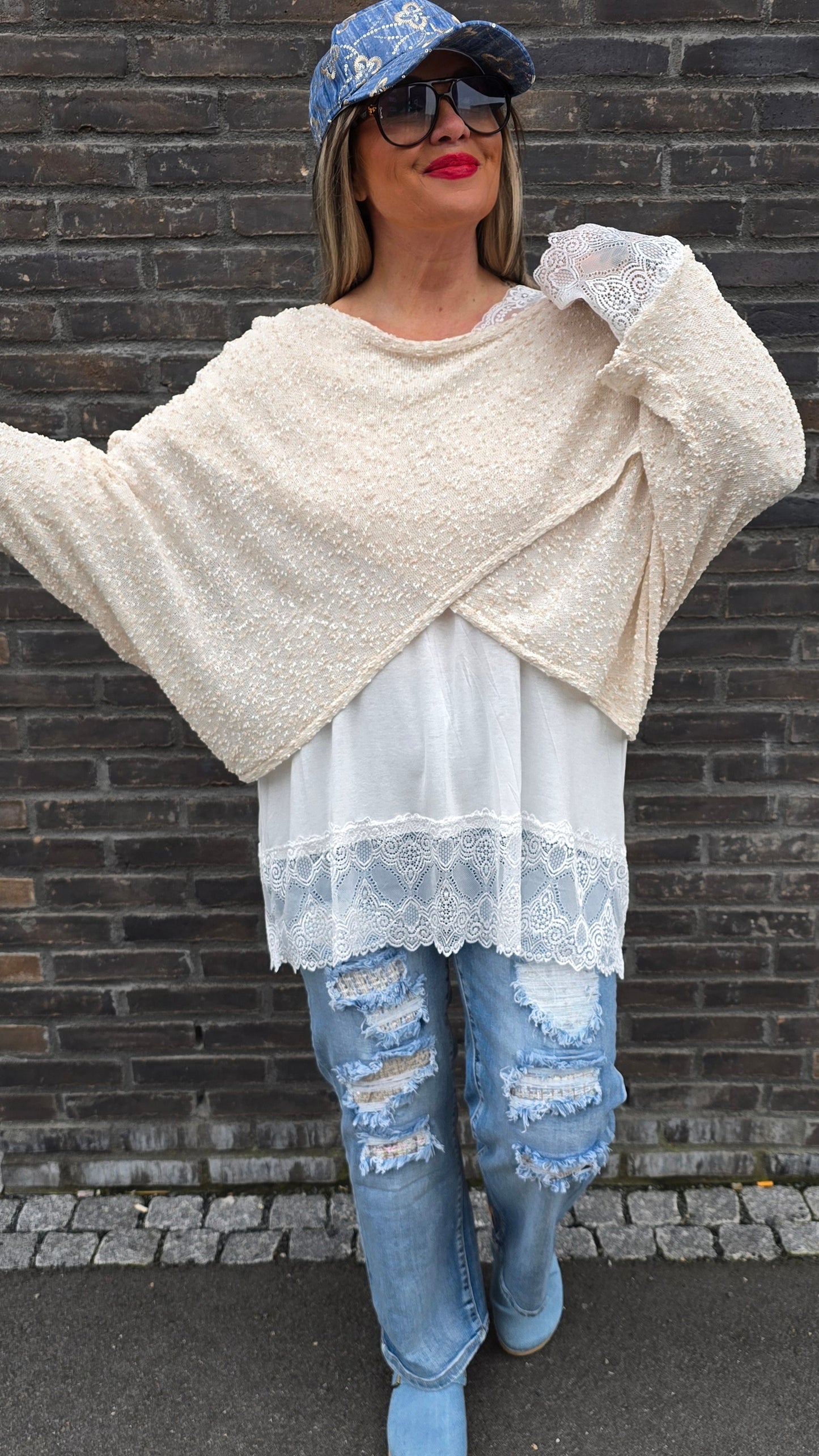 Stacy poncho topp beige