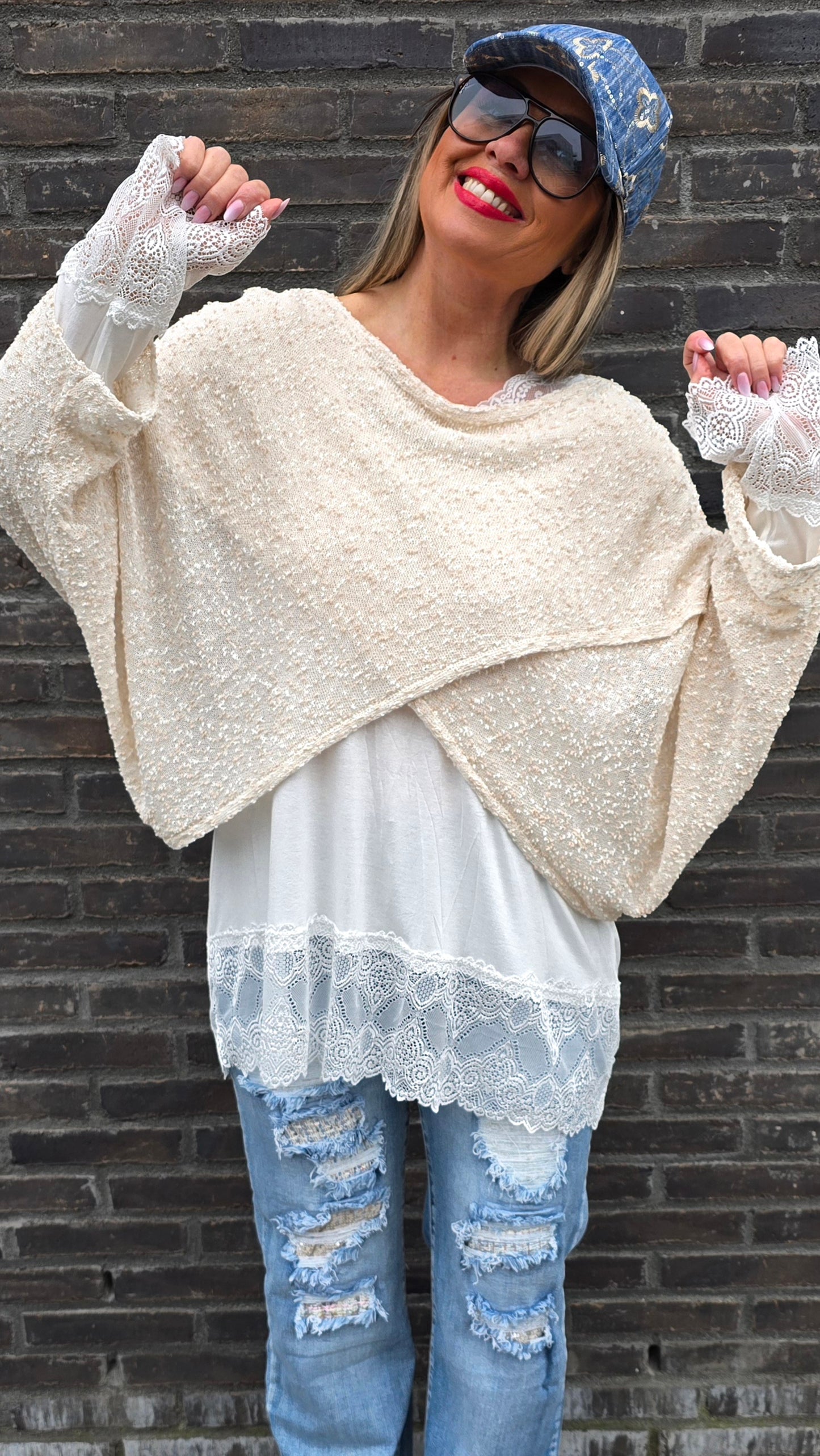 Stacy poncho topp beige