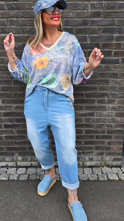 Bukse i denim med pynt
