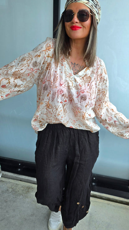 Bomulls bluse med natur motiv