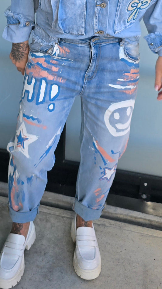 Maya jeans med smiley maling