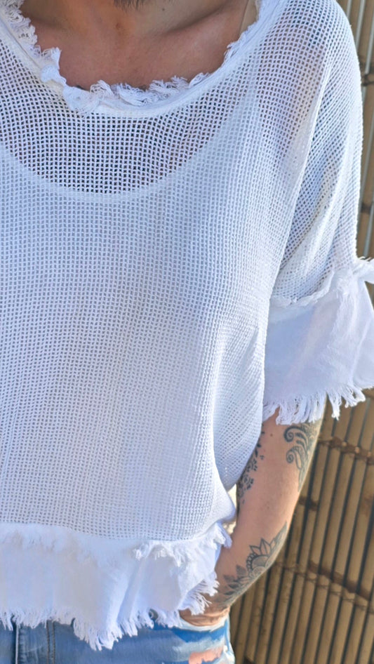 Nora nett topp med singlet hvit