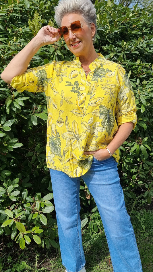 Sabrina skjorte gul med blomster