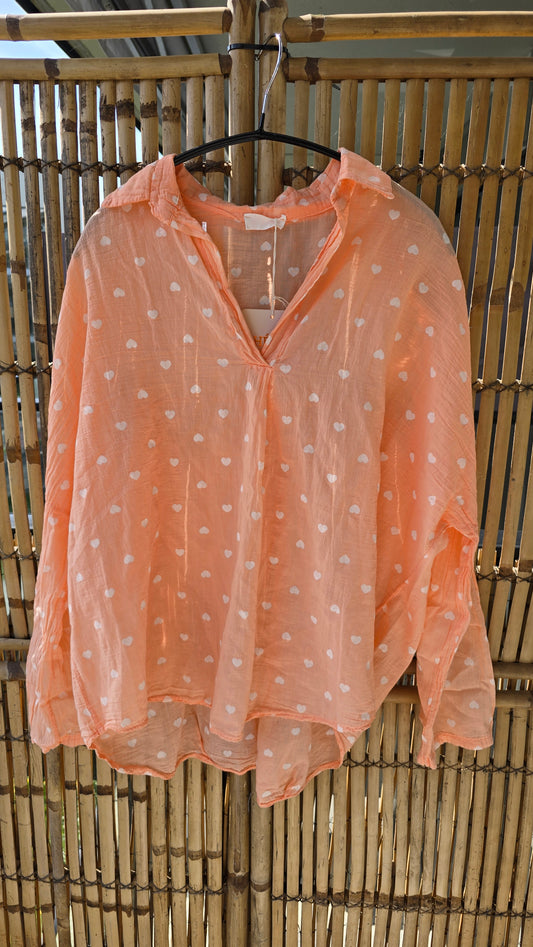 Ulrica bluse med hjerter lys orange
