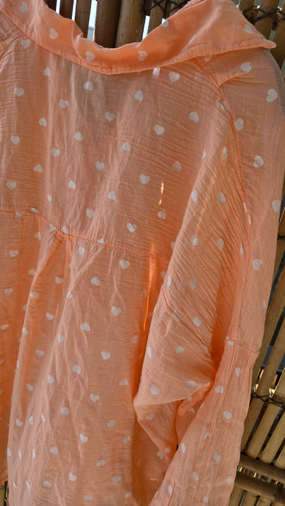 Ulrica bluse med hjerter lys orange