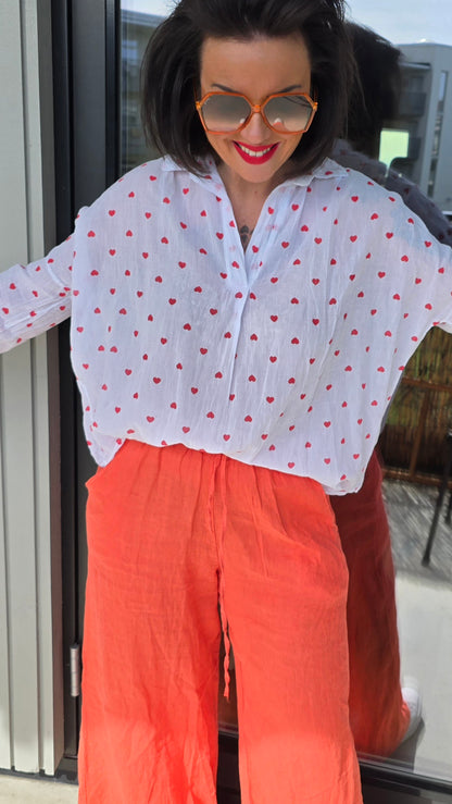 Ulrica bluse med hjerter hvit