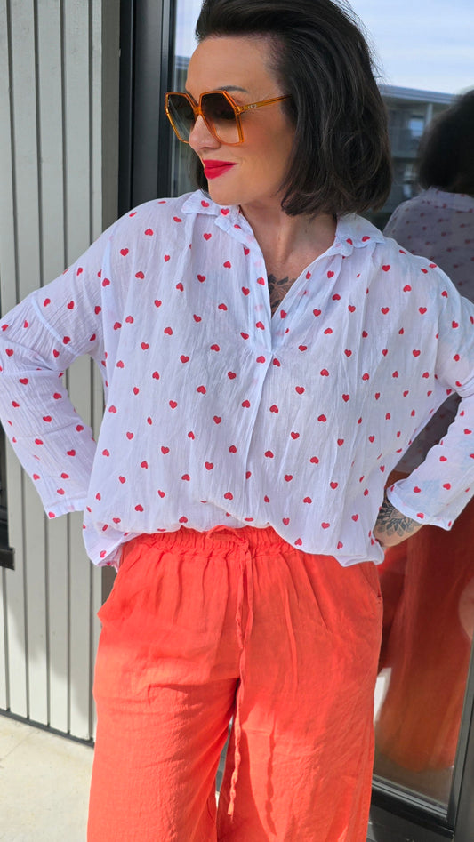 Ulrica bluse med hjerter hvit