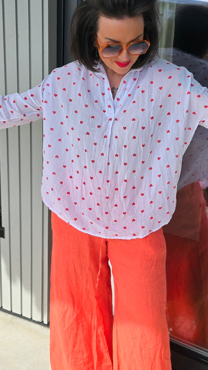 Ulrica bluse med hjerter hvit