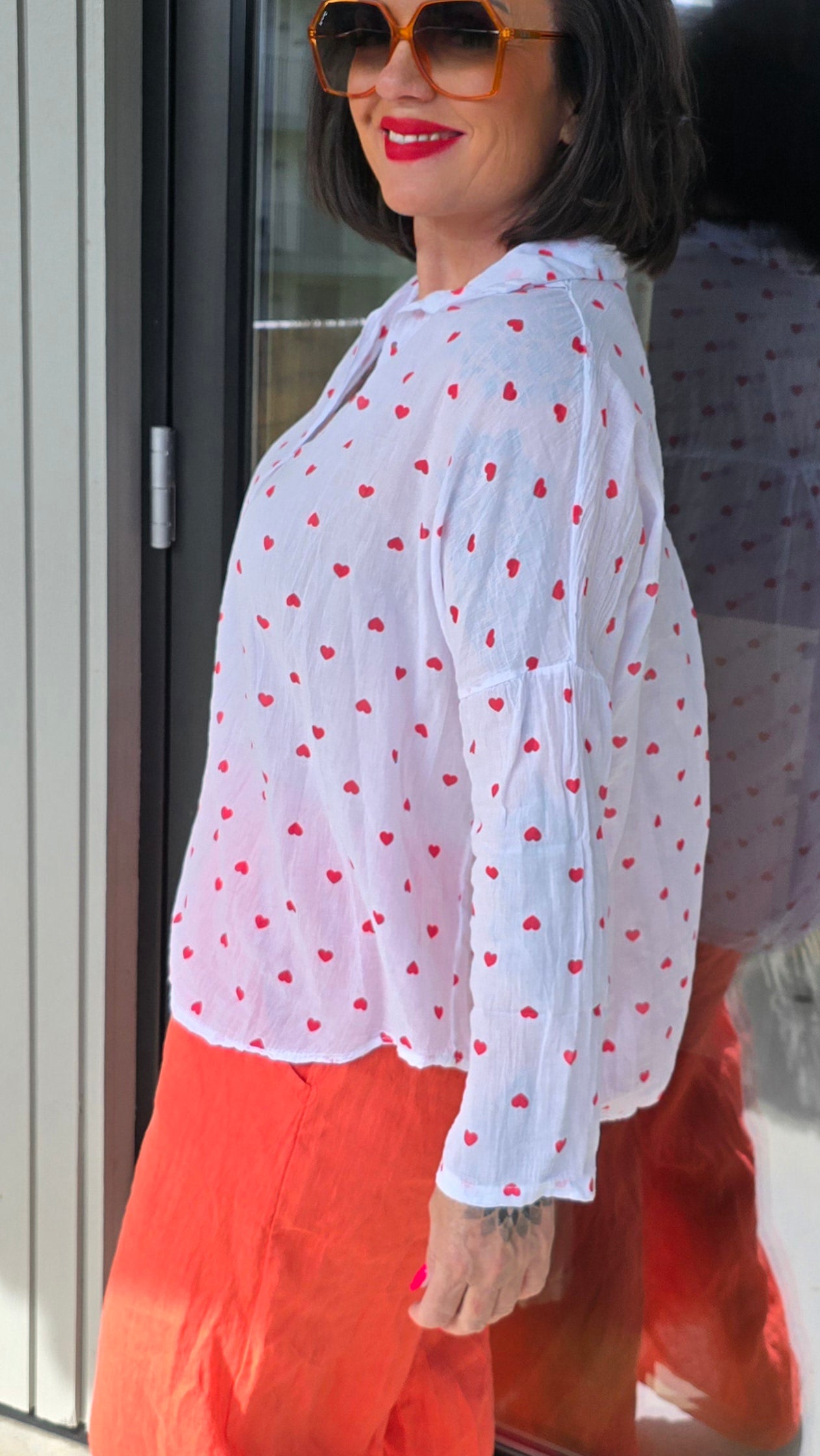 Ulrica bluse med hjerter hvit