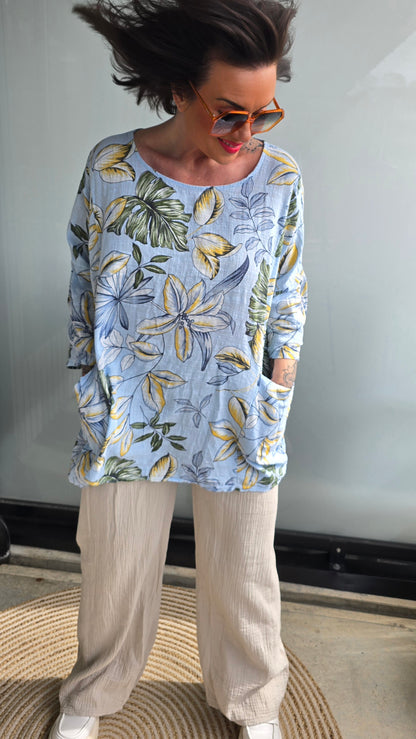 Brenda bluse med lommer blå