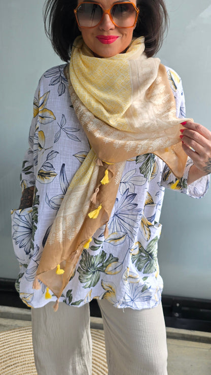 Brenda bluse med lommer hvit