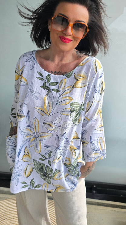 Brenda bluse med lommer hvit