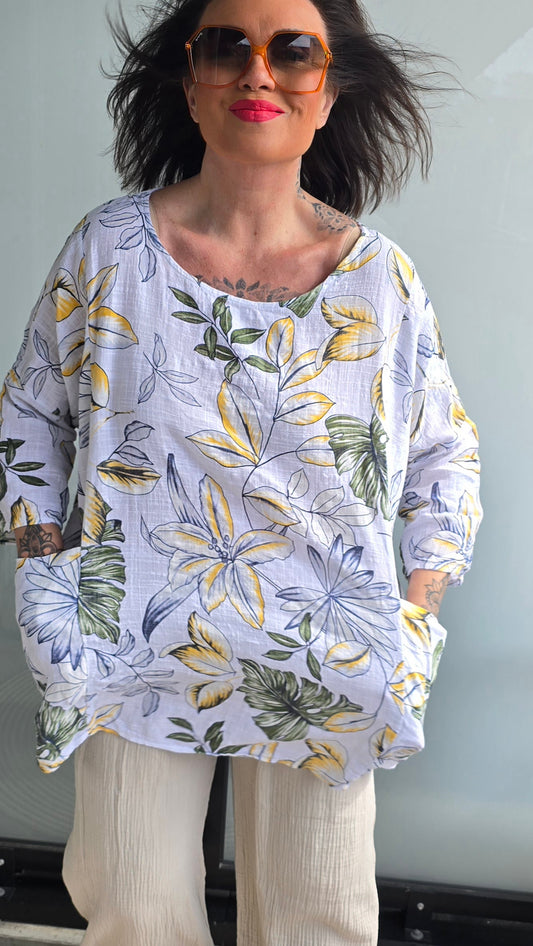 Brenda bluse med lommer hvit