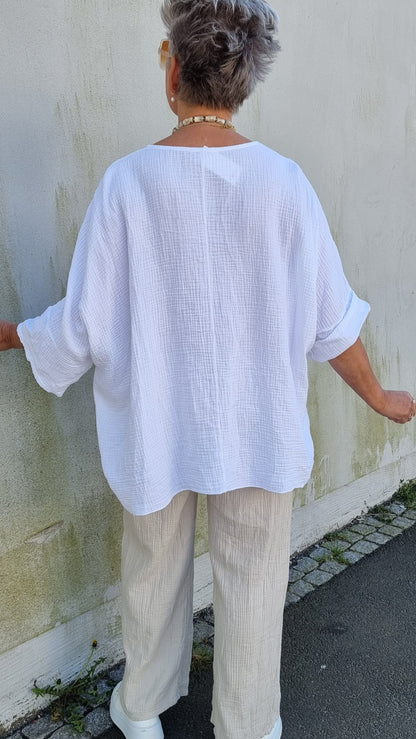 Ina vaffled topp med lommer hvit