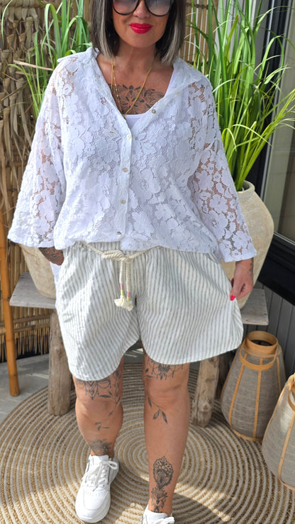 Stine shorts med striper kaki