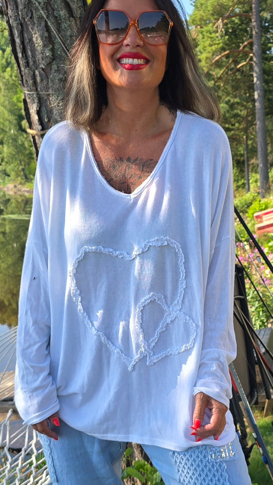 Melissa genser med hjerte hvit