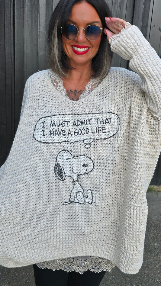 Snoopy genser beige