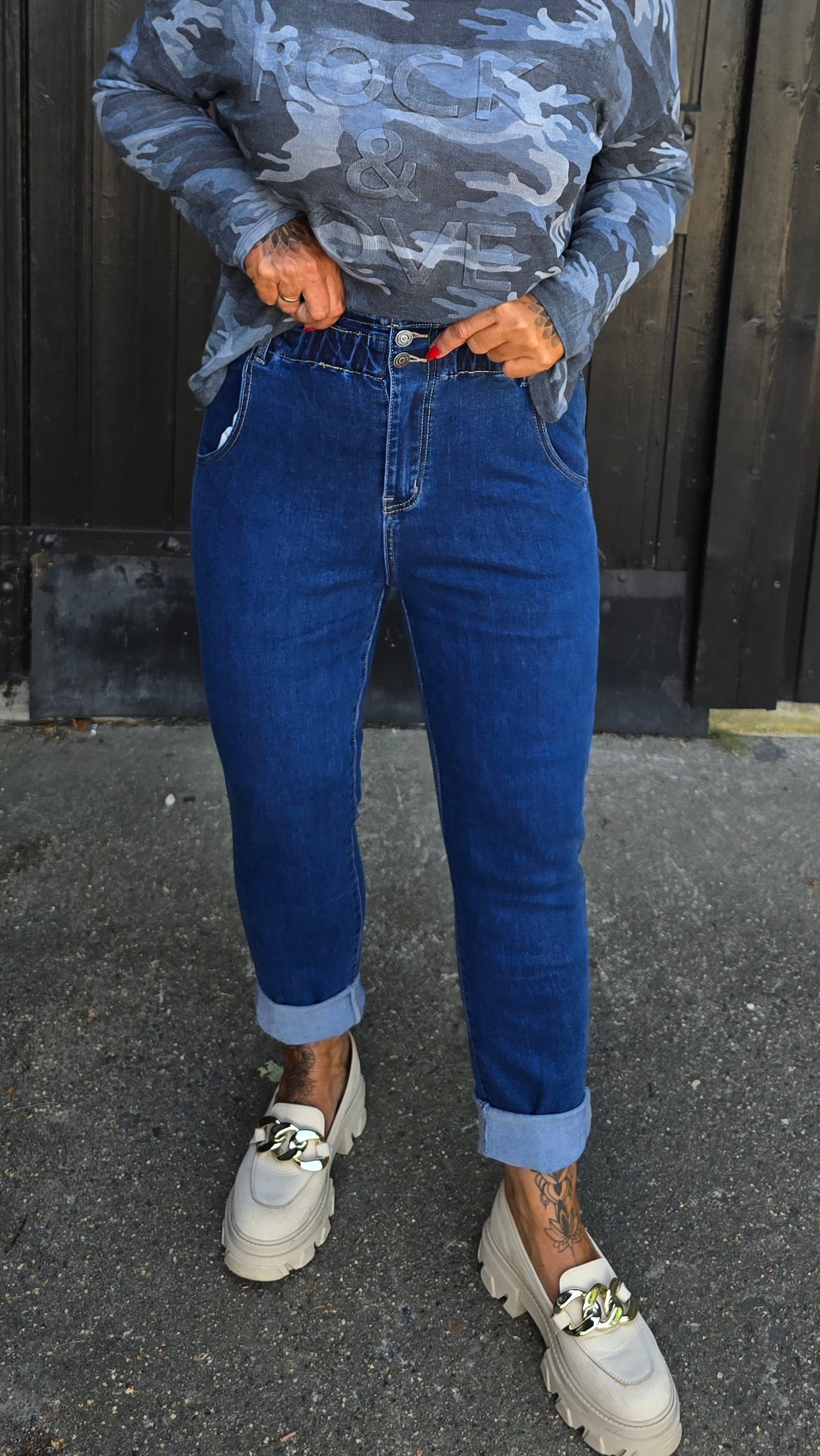 Tina jeans mørkblå med strikk