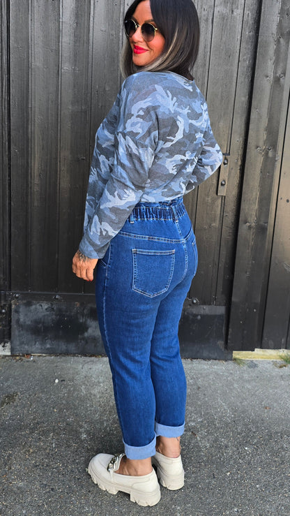 Tina jeans mørkblå med strikk